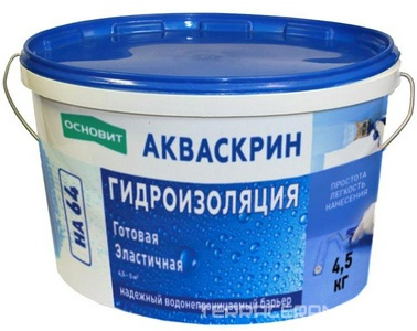 Гидроизоляция готовая эластичная ОСНОВИТ АКВАСКРИН HA64 4,5 кг.