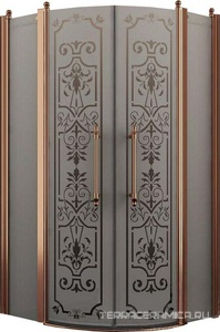 Душевое ограждение, 1/4 круга, R550, 1000х1000хh1950мм, 2 расп.двери с 2 неподв.сегм., (профиль цв. бронза, стекло 6мм матовое.с прозр.рис), Malme ZZ