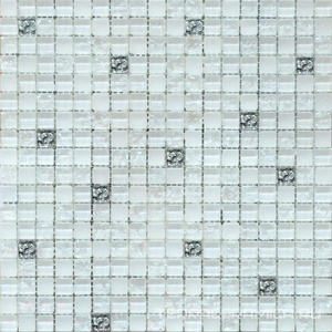 Мозаика Glass 2021 микс белый-белый колотый-белый матовый-платина ZZ|30х30