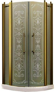 Душевое ограждение, 1/4 круга, R550, 900х900хh1950мм, 2 расп.двери с 2 неподв.сегм., (профиль цв. золото, стекло 6мм прозр.с матов.рис), Malme ZZ