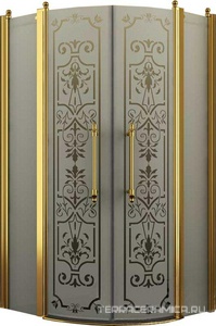 Душевое ограждение, 1/4 круга, R550, 1000х1000хh1950мм, 2 расп.двери с 2 неподв.сегм., (профиль цв. золото, стекло 6мм матовое.с прозр.рис), Malme ZZ
