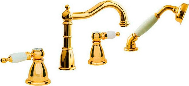 Смеситель врезной для ванны на четыре отверстия Oro, цв.золото ZZ