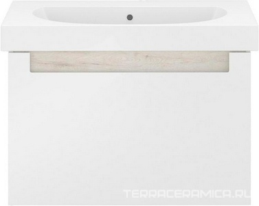 Тумба подвесная "BUONGIORNO" 80 см, с 1 выдвижным ящиком+1 внутренний ящик, БЕЗ раковины, сменная вставка цветов полоски цв.белый/полоска дуб XX