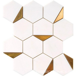 Gold Metal Brass Snow White Multi Finish Half Hexagon Mosaic ZZ 29,25x33,7711
