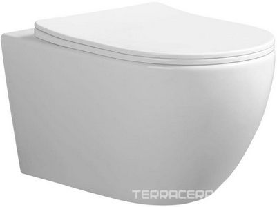 Унитаз подвесной, безободковый, круговой смыв торнадо, цвет белый, с тонкой крышкой-сиденьем микролифт, ZZ