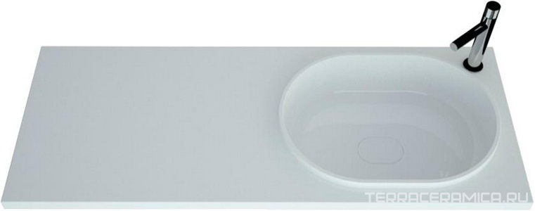 Раковина из литого мрамора для стиральной машины 1200x480 мм, чаша справа, белая ZZ