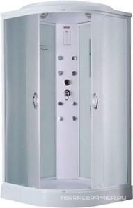 Душевая кабина закрытая, c крышей Eco, 100х100x215 см, верхний душ, зеркало, полки, сифон в компл, профиль белый, полотно матовое, ZZ