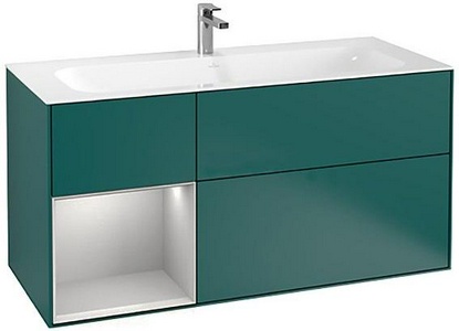 Тумба 1196хh591х498мм,д/р1200мм,(3 выд.отд,1 конт.д/акс,подсвет),(Shelf element цв.GJ Light Grey Matt Lacguer, фасад и корп.GS Cedar Matt Lac)FinionZZ