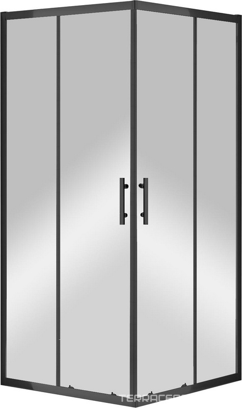 Душевой уголок 900х900хh1900мм, квадрат, 2 сдвиж. дверцы с 2 неподв. сегментами, (стекло прозрачное 6мм, фурн.цв.черный матовый), Eco