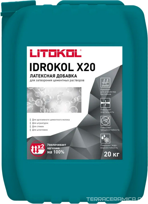 Добавка латексная для увеличения адгезии цементных растворов Idrokol x20-m 20 кг ZZ