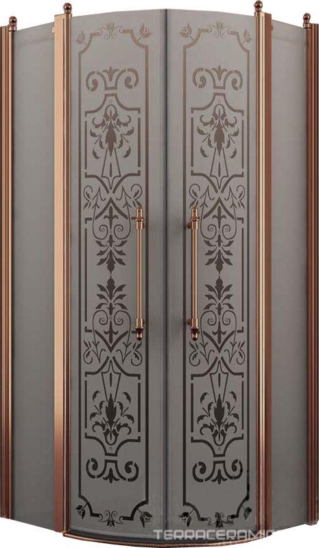 Душевое ограждение, 1/4 круга, R550, 900х900хh1950мм, 2 расп.двери с 2 неподв.сегм., (профиль цв. бронза, стекло 6мм матовое.с прозр.рис), Malme ZZ