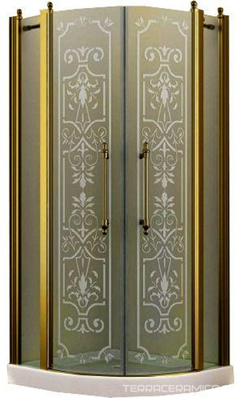 Душевое ограждение, 1/4 круга, R550, 900х900хh1950мм, 2 расп.двери с 2 неподв.сегм., (профиль цв. золото, стекло 6мм прозр.с матов.рис), Malme ZZ