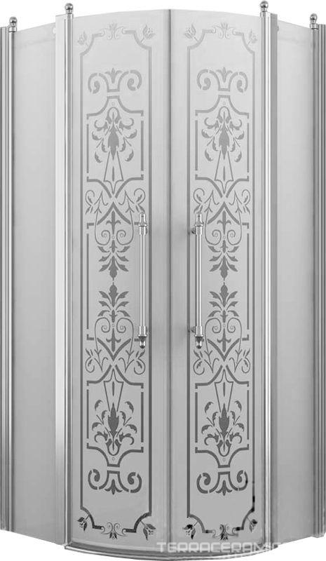 Душевое ограждение, 1/4 круга, R550, 900х900хh1950мм, 2 расп.двери с 2 неподв.сегм., (профиль цв. хром, стекло 6мм матовое.с прозр.рис), Malme ZZ