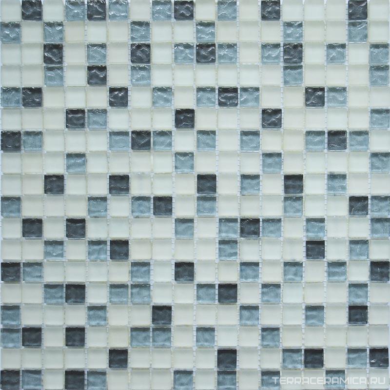Мозаика Glass 579 микс белый матовый-серый светлый рельефный-темный серый рельефный ZZ|30х30