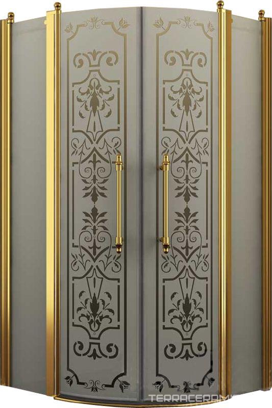 Душевое ограждение, 1/4 круга, R550, 1000х1000хh1950мм, 2 расп.двери с 2 неподв.сегм., (профиль цв. золото, стекло 6мм матовое.с прозр.рис), Malme ZZ