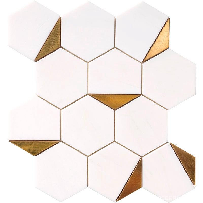 Gold Metal Brass Snow White Multi Finish Half Hexagon Mosaic ZZ 29,25x33,7711