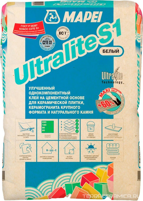 ULTRALITE S1 BIANCO высоко эластичный клей на цементной основе (15кг)