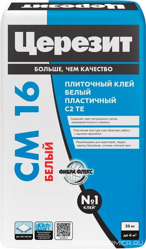 Клей для плитки эластичный белый СМ16 25кг