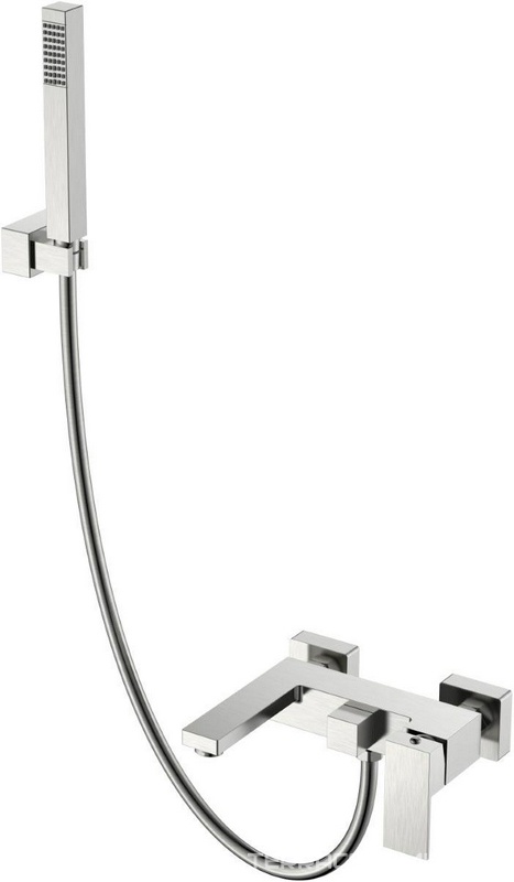 Смеситель д/душа и душа Qubic Brushed Nickel, душевой гарнитур в комплекте, цв брошированный никель (стальной), ZZ