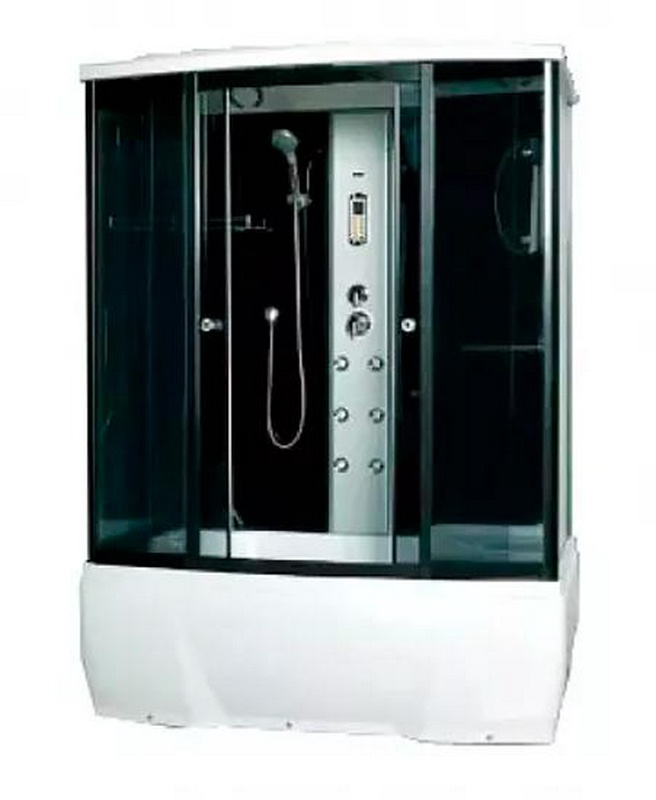 Душевая кабина 170x85x215 см, закрытая, c крышей, ГМ оборудование, Тропический верхний душ, профиль черный, ZZ
