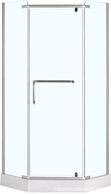 Душевая ограждение 90x90x200 см, пятиугольное, стекло прозрачное, поддон 13 см в комплекте, профиль хром,ZZ